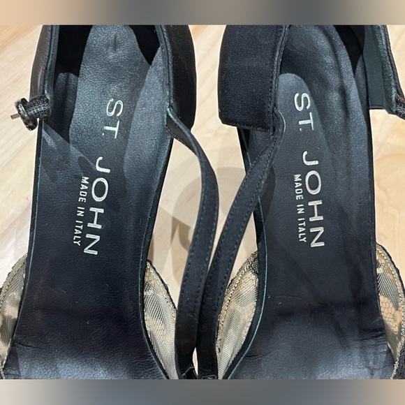 St. John Vintage 90s Black Lace / Leather Ankle Strap Evening Heels - Size 7 - Picture 8 of 13